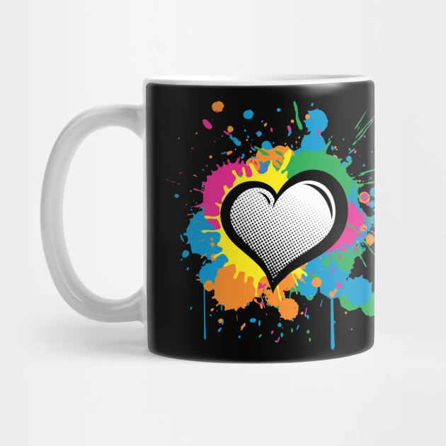 Love Heart Multi Color Paint Splash Splatter by fizzyllama